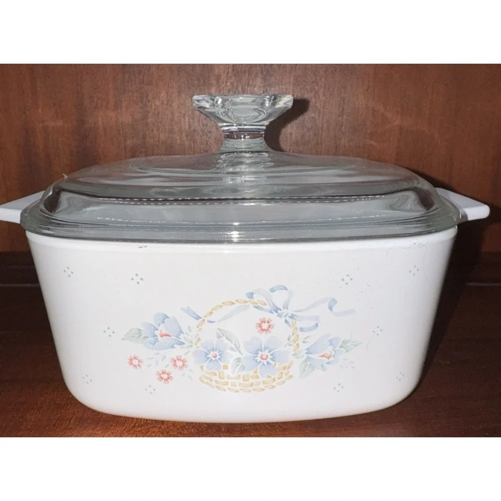 Vintage CorningWare Floral Basket A-1 1/2 B White‎ Casserole Dish 1.5L Glass Lid